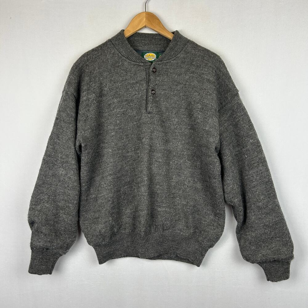 Cabela's Wool Windstopper Sweater Leather Buttons Made in USA Men's Size M